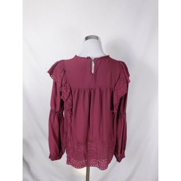 Knox Rose Boho Eyelet Blouse M Burgundy Ruffle Witchcore Top - Picture 5 of 12